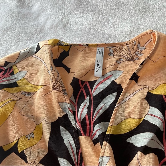 Mango wrap midi dress sz 2 peach floral - Picture 2 of 5
